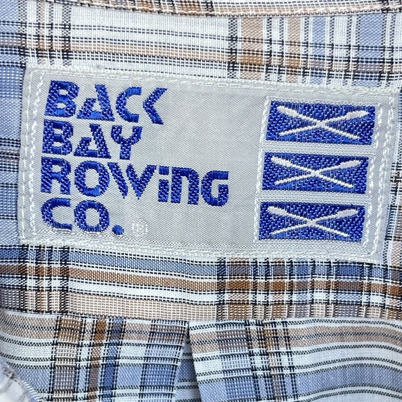 Back Bay Rowing Co. Shirt Mens Large Plaid Button Up Long Sleeve Blue Brown - Picture 4 of 10